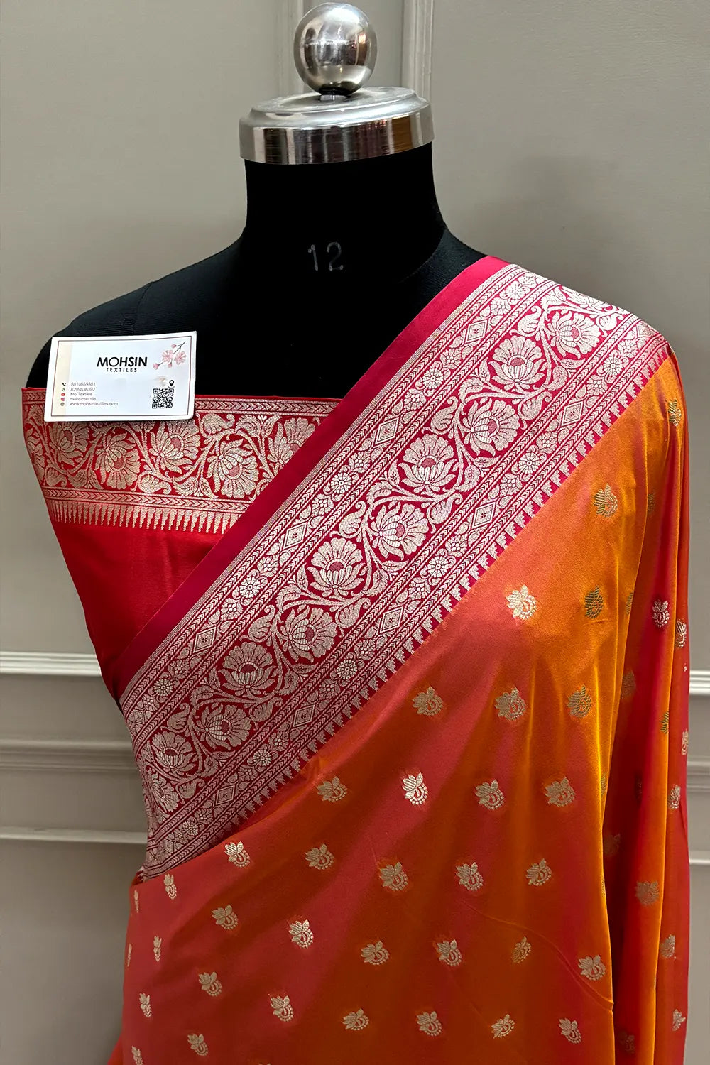 Rust Orange and Red Ghonga Buti Katan Silk Banarasi Saree
