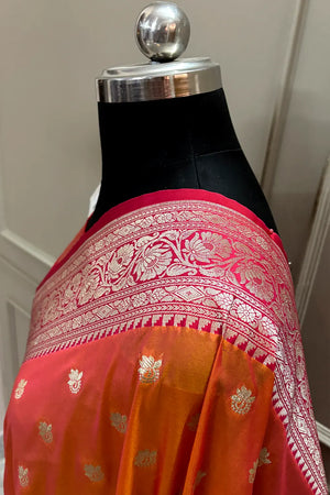 Rust Orange and Red Ghonga Buti Katan Silk Banarasi Saree