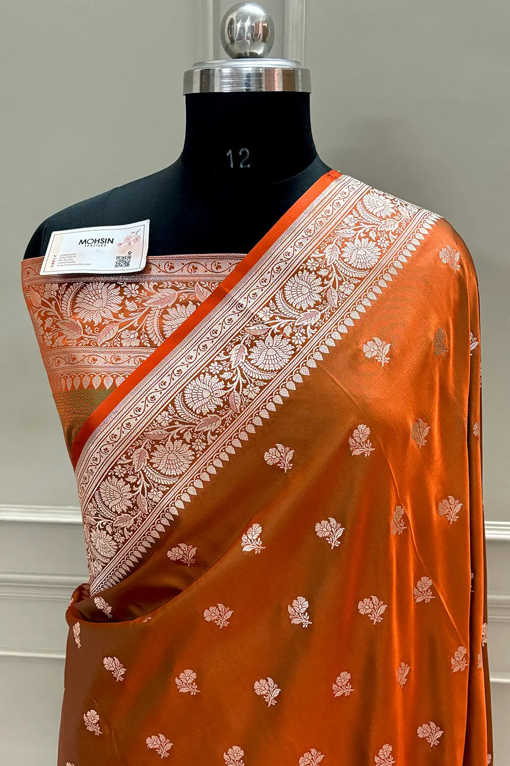 Rust Orange Chaman Buti Katan Silk Banarasi Saree