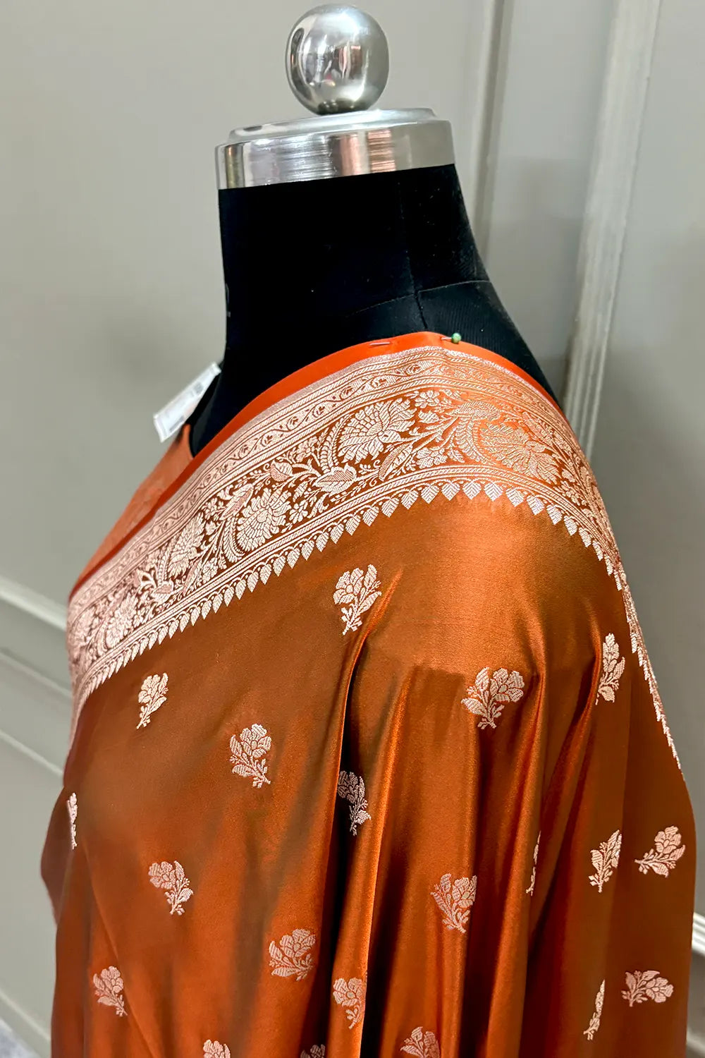 Rust Orange Chaman Buti Katan Silk Banarasi Saree