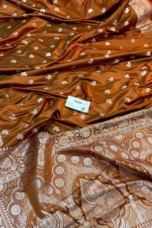 Rust Orange Chaman Buti Katan Silk Banarasi Saree