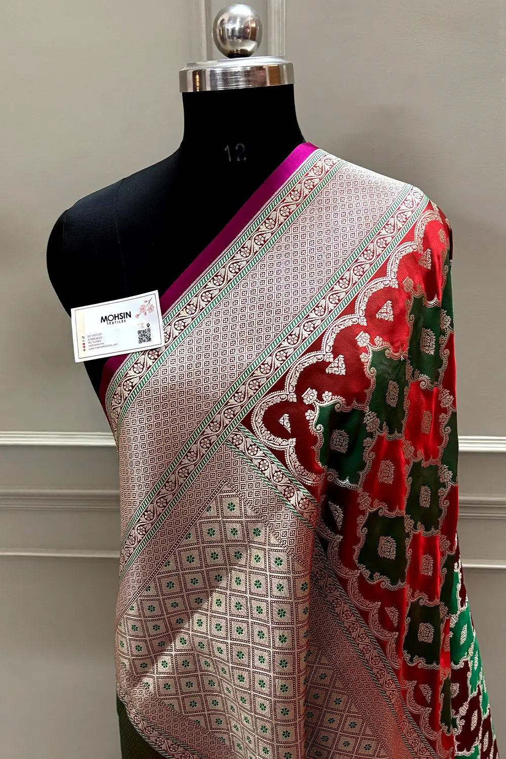 Rust Orange Green Rangkaat Zari Katan Mashru Silk Banarasi Saree