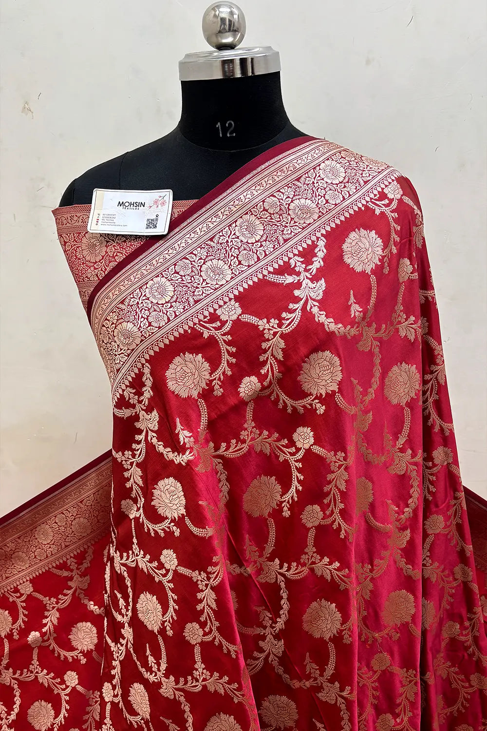 Rust Orange Laabela Jaal Katan Mashru Silk Banarasi Saree