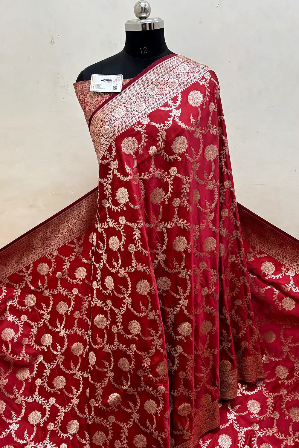 Rust Orange Laabela Jaal Katan Mashru Silk Banarasi Saree