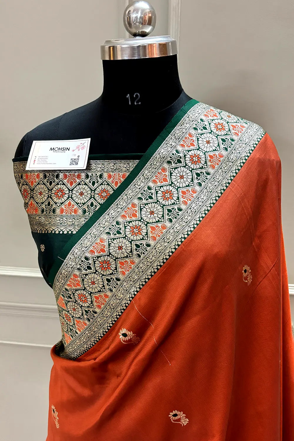 Rust Orange Zari Banarasi Silk Saree