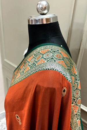 Rust Orange Zari Banarasi Silk Saree