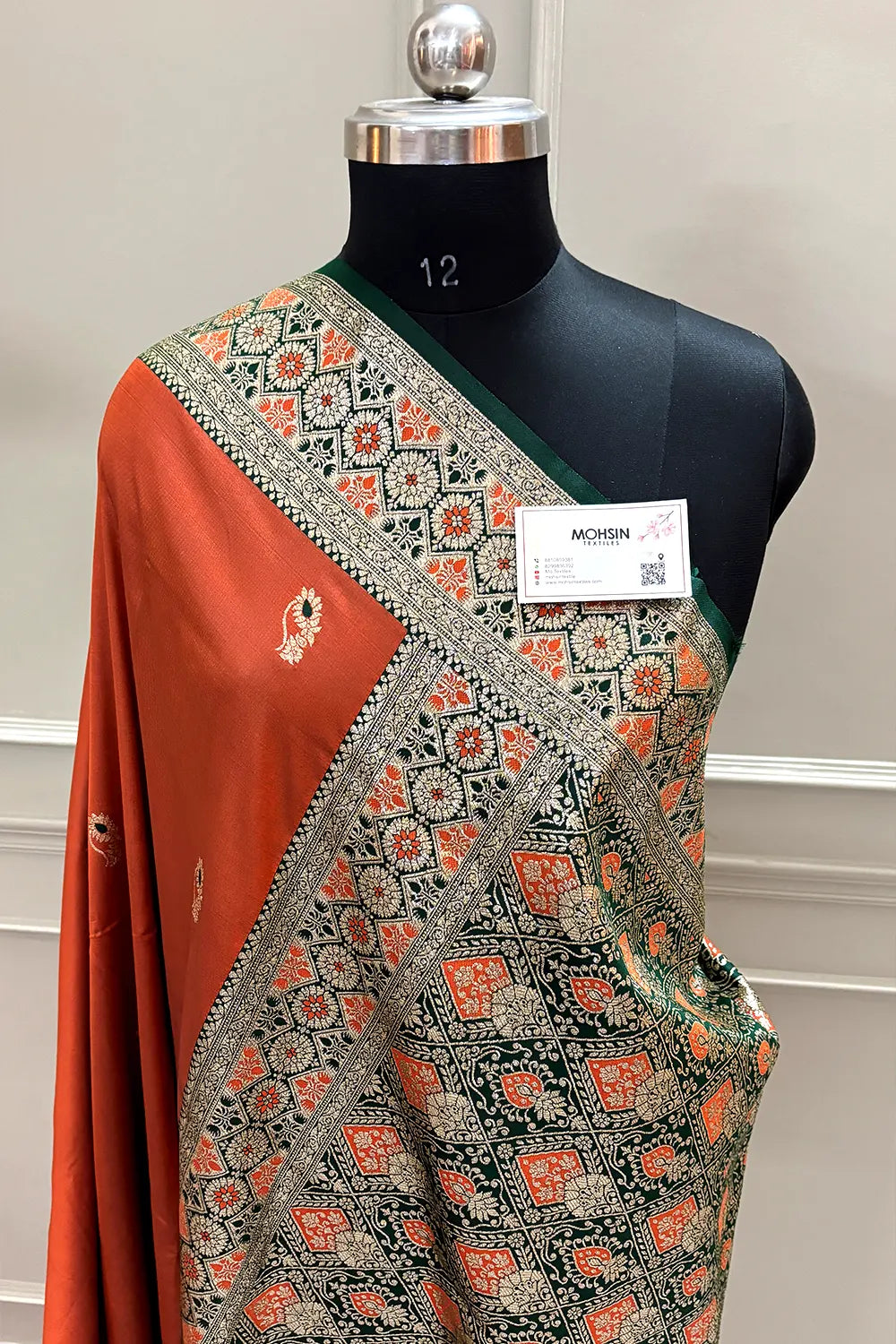 Rust Orange Zari Banarasi Silk Saree