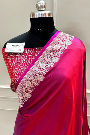 Rust Pink Plain Zari Border Katan Silk Banarasi Saree
