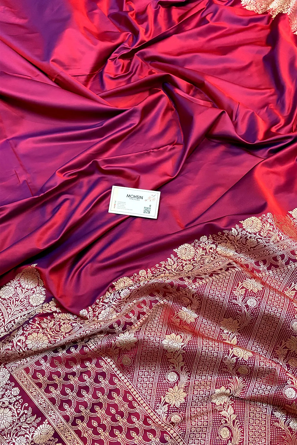 Rust Pink Plain Zari Border Katan Silk Banarasi Saree