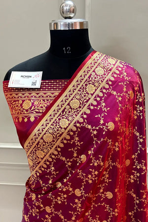 Rust Purple Zari Katan Silk Banarasi Saree