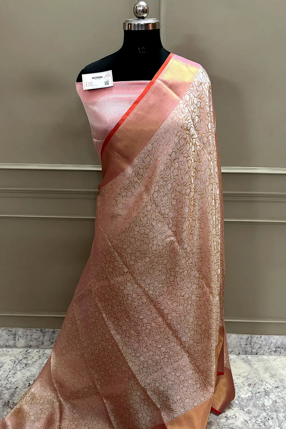 Sai Pallavi Orange Pink Tissue Silk Banarasi Saree