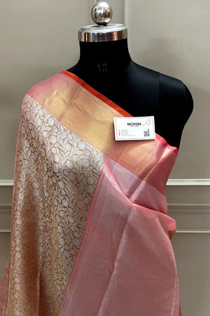 Sai Pallavi Orange Pink Tissue Silk Banarasi Saree