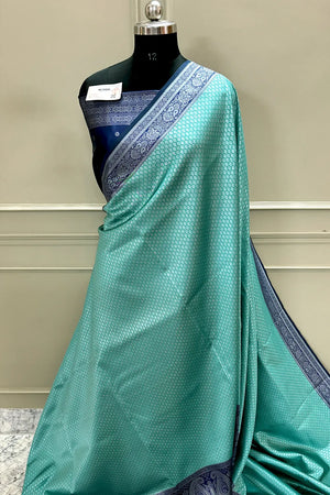 Sea Green and Navy Blue Resham Zari Banarasi Silk Saree