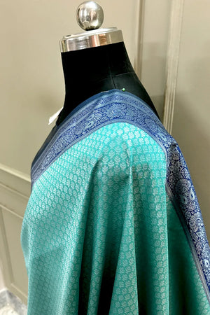 Sea Green and Navy Blue Resham Zari Banarasi Silk Saree
