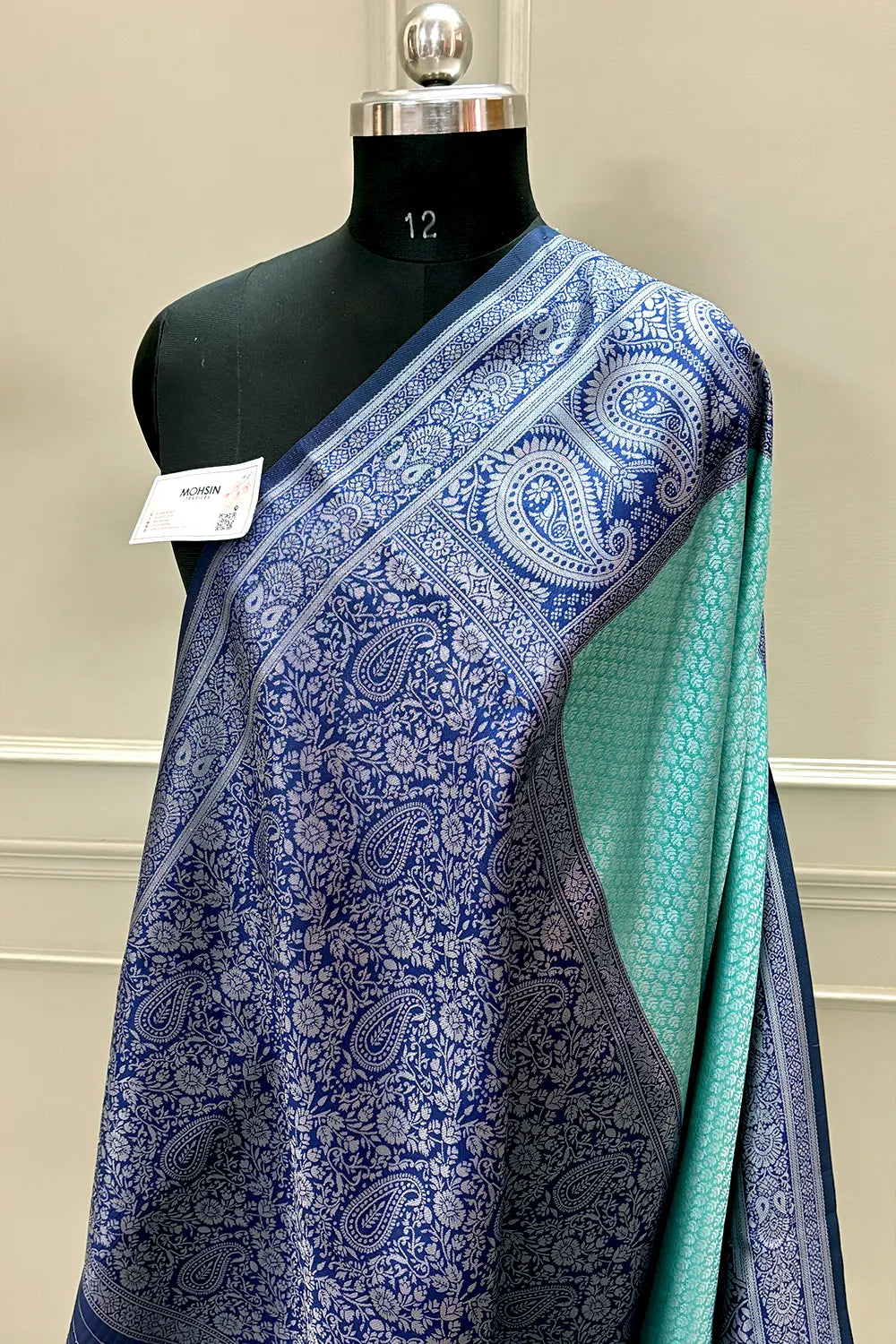 Sea Green and Navy Blue Resham Zari Banarasi Silk Saree