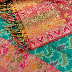 Sea Green and Peach Resham Banarasi Silk Suit