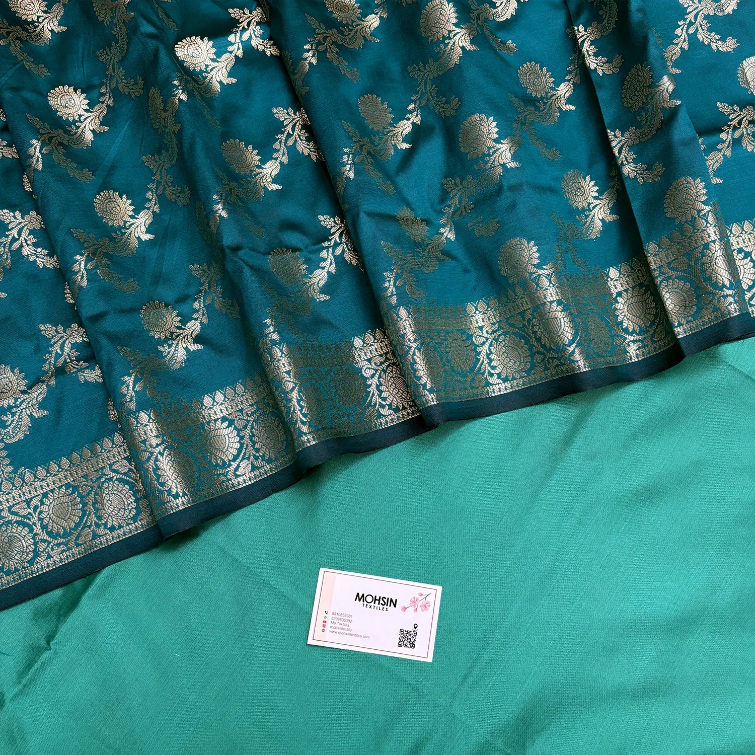 Sea Green and Teal Plain Semi Katan Silk Banarasi Silk Suit