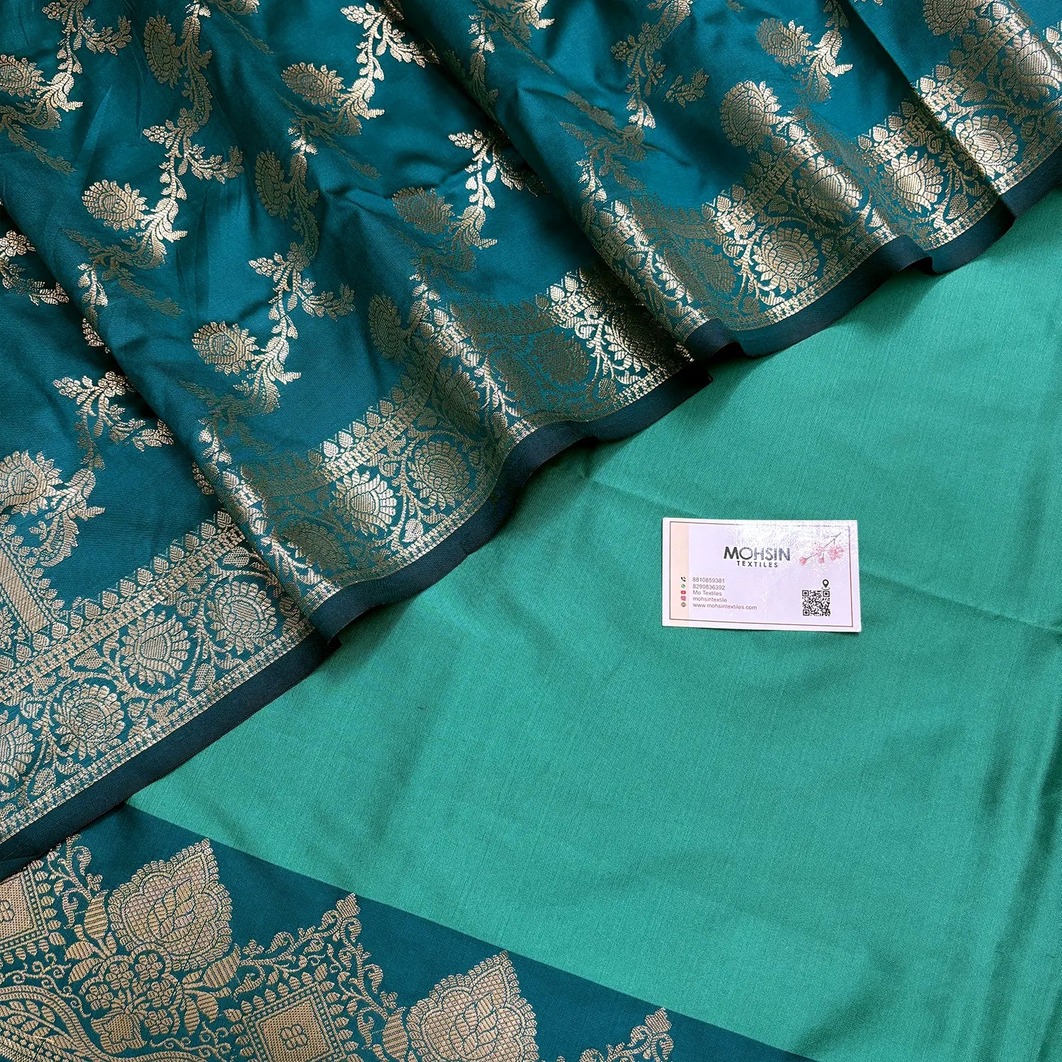 Sea Green and Teal Plain Semi Katan Silk Banarasi Silk Suit