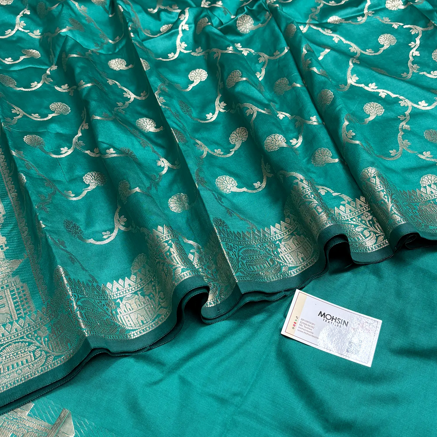 Sea Green Assi Ghat Plain Semi Katan Silk Banarasi Suit