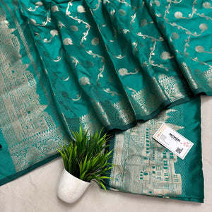 Sea Green Assi Ghat Plain Semi Katan Silk Banarasi Suit