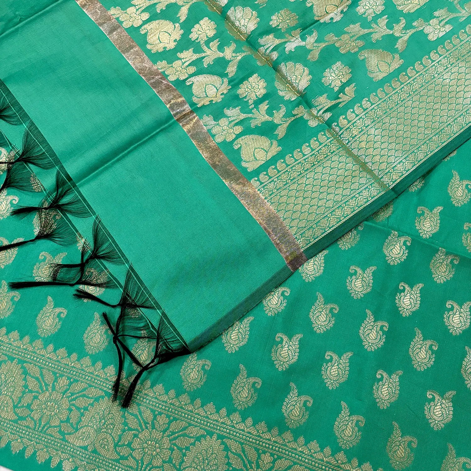 Sea Green Chirag Buti Satin Silk Banarasi Suit