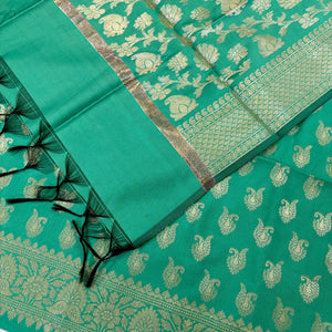 Sea Green Chirag Buti Satin Silk Banarasi Suit