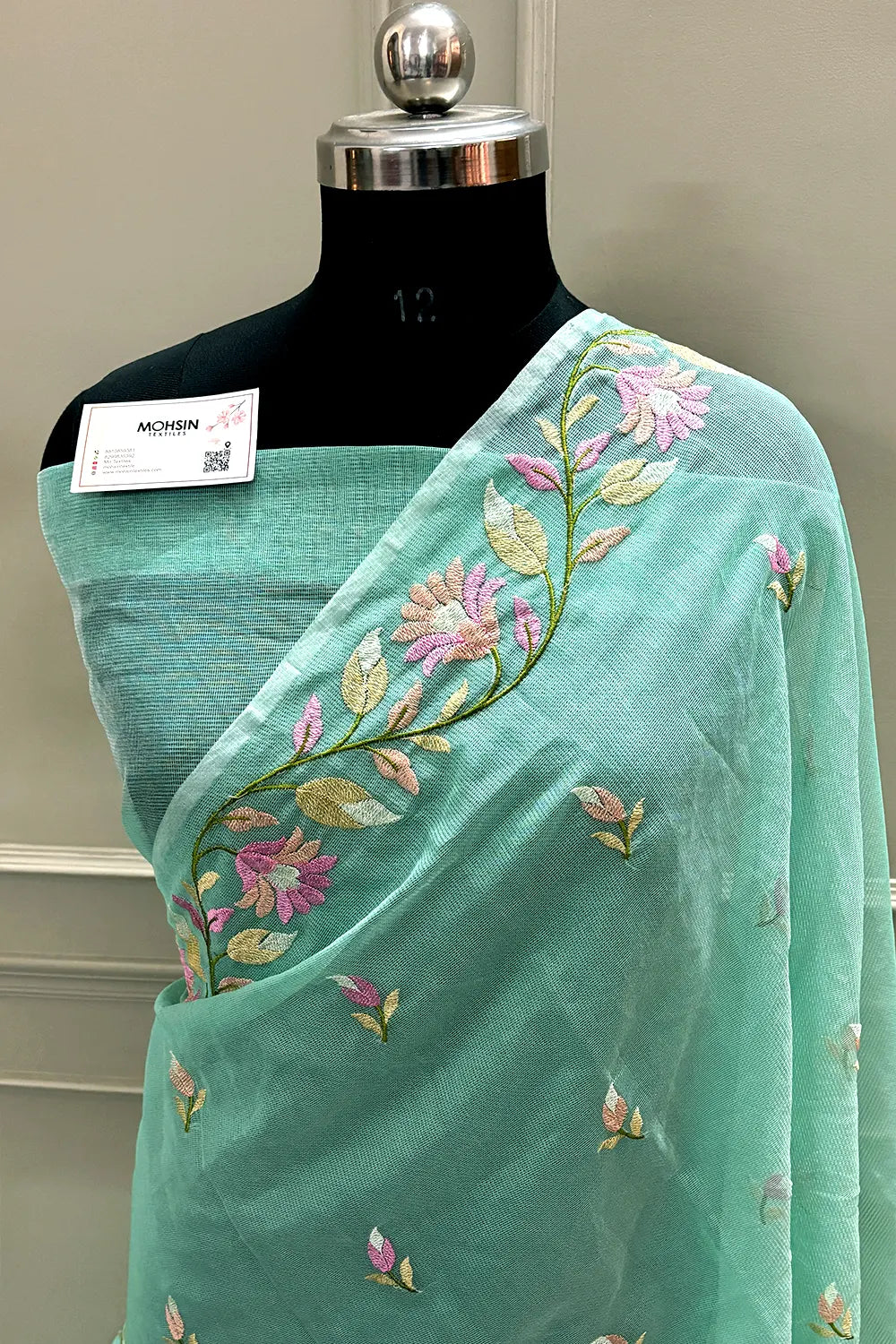 Sea Green Embroidery Net Banarasi Saree