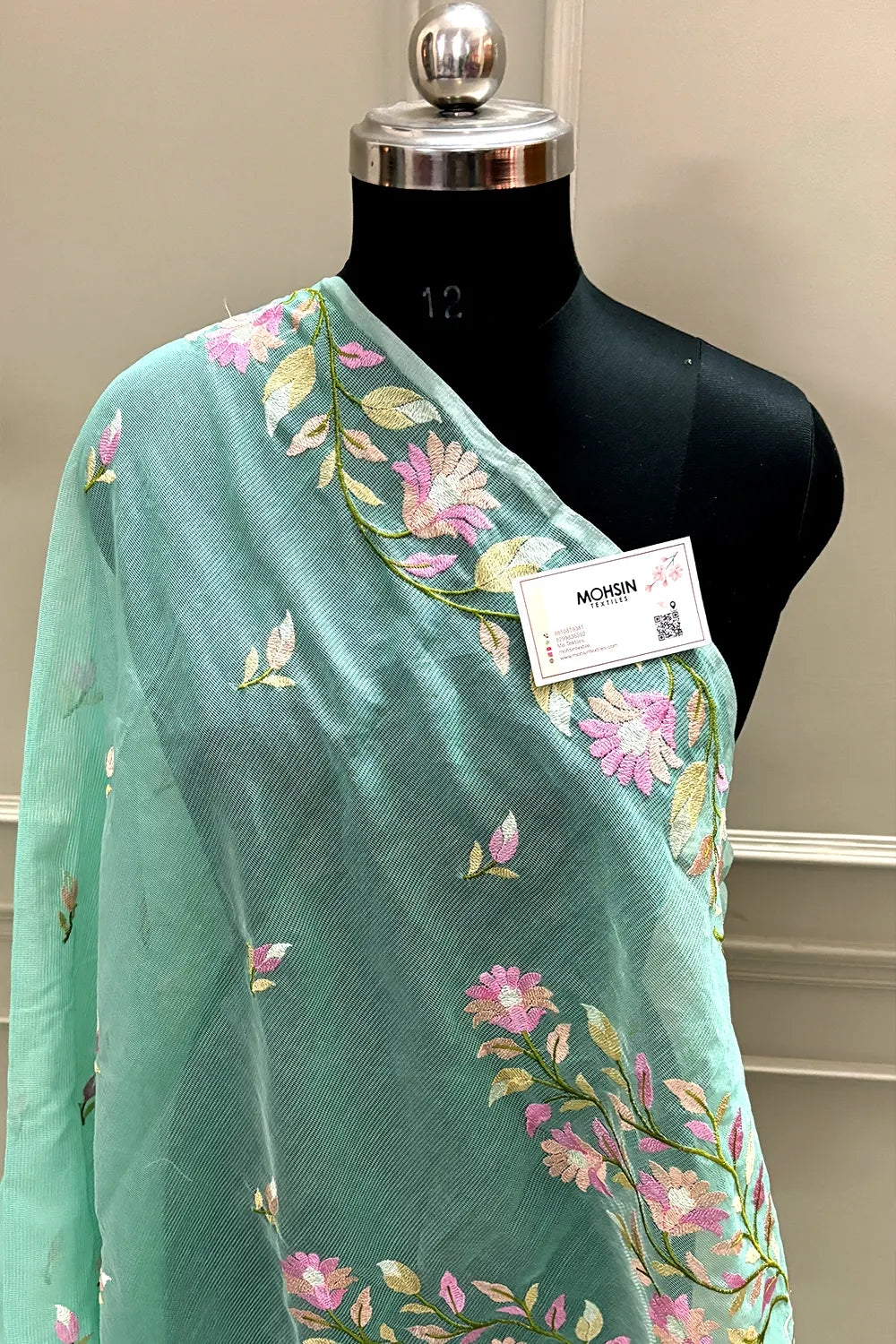 Sea Green Embroidery Net Banarasi Saree