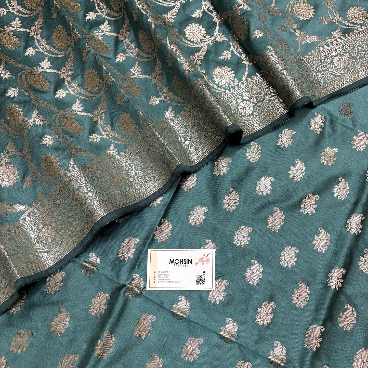 Sea Green Godzilla Semi Katan Silk Banarasi Suit