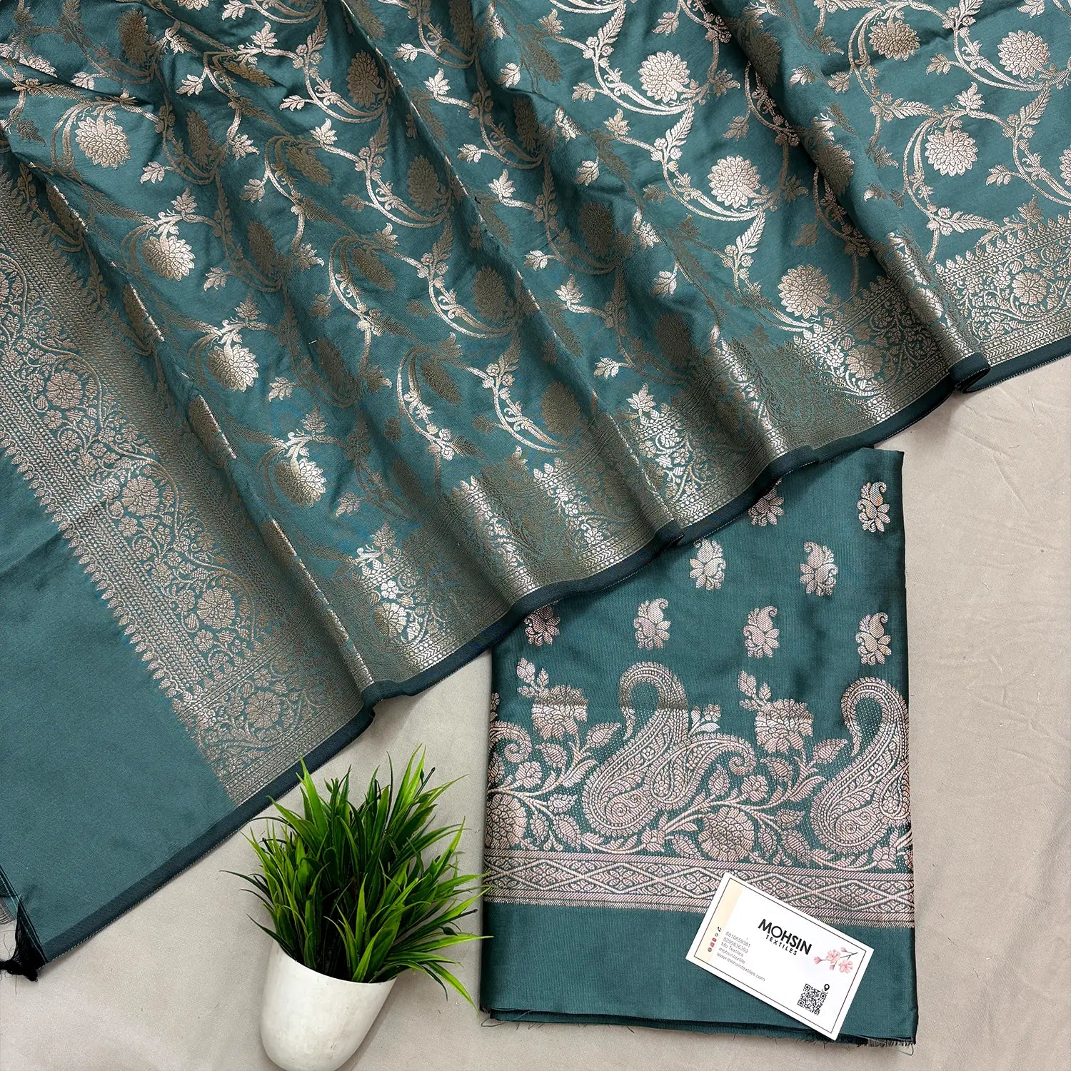Sea Green Godzilla Semi Katan Silk Banarasi Suit