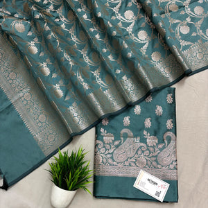 Sea Green Godzilla Semi Katan Silk Banarasi Suit