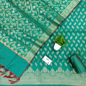 Sea Green Golden Zari Banarasi Silk Suit