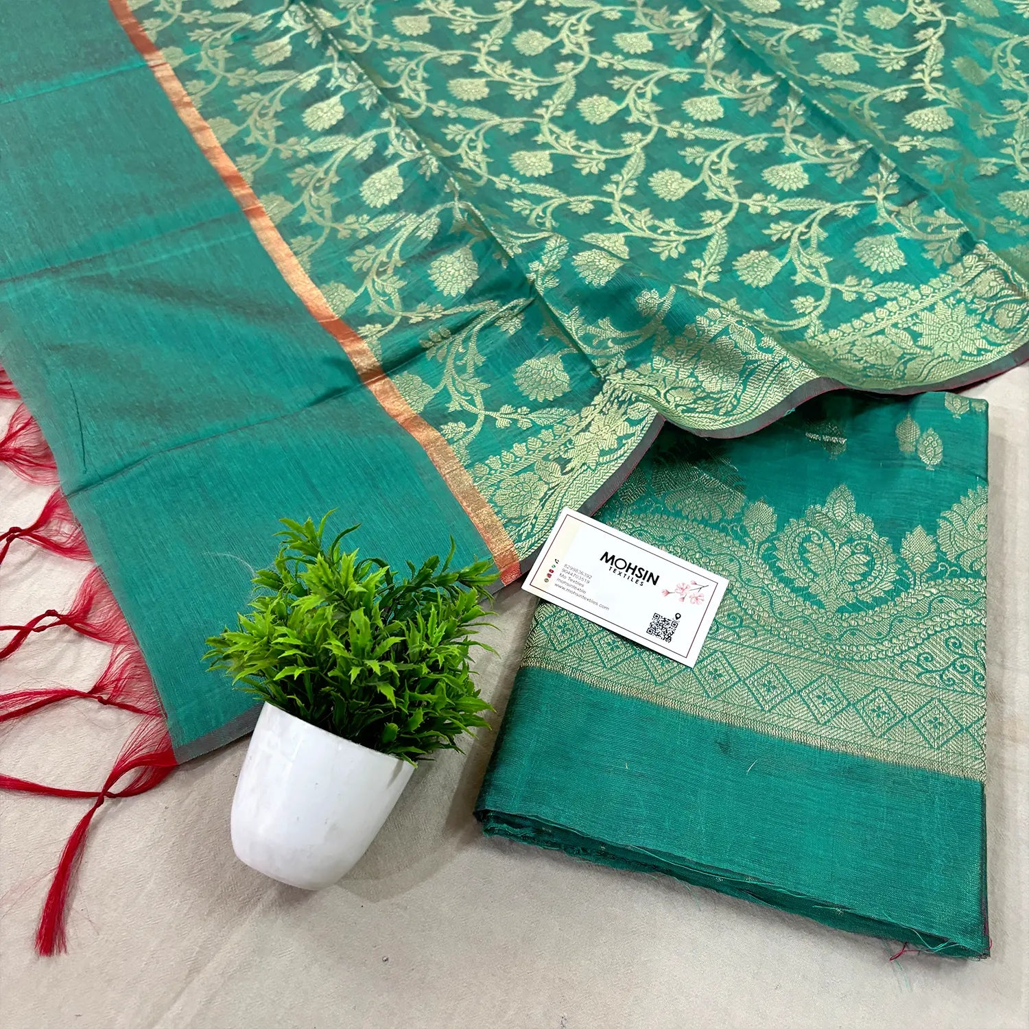 Sea Green Golden Zari Banarasi Silk Suit