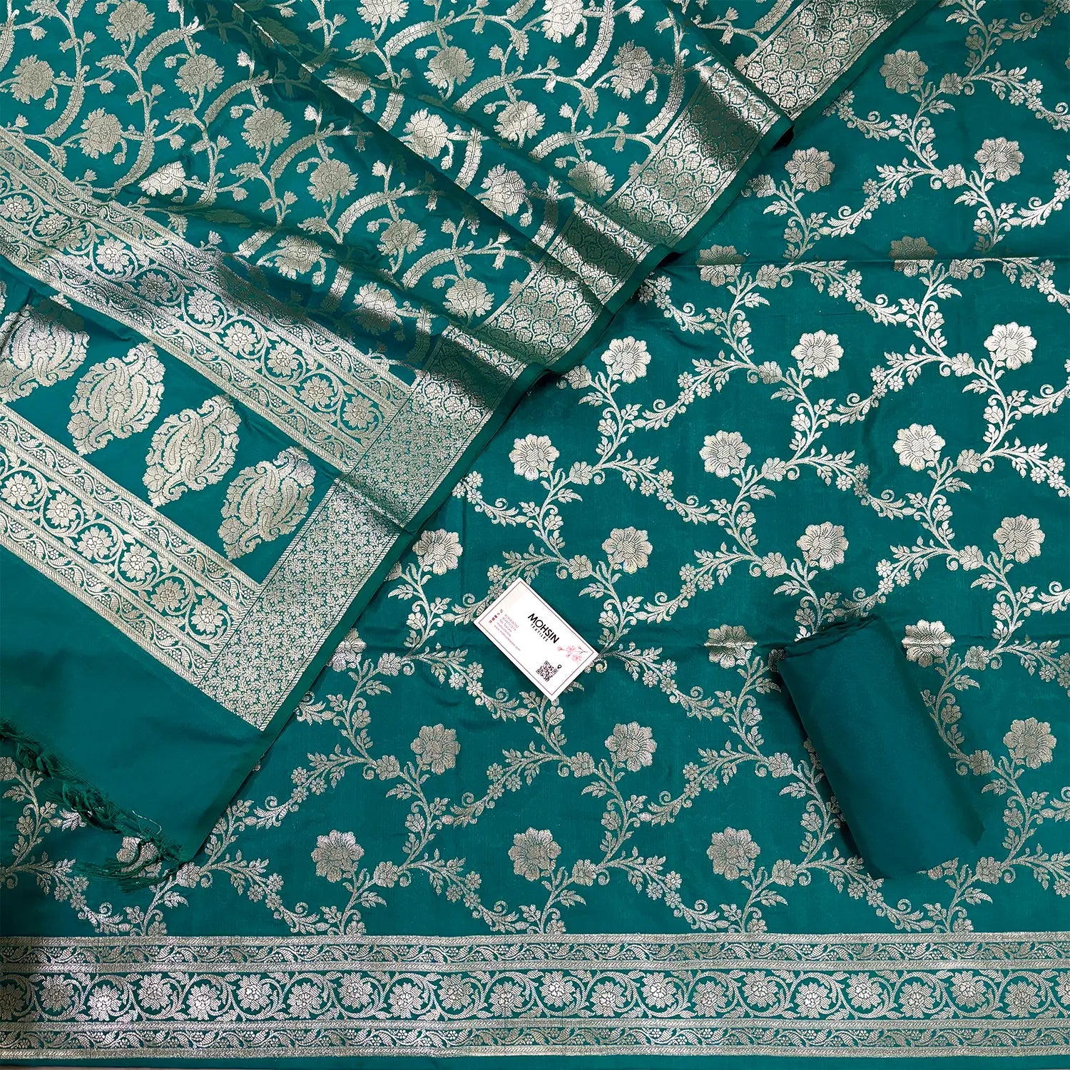 Sea Green Kashmiri Jaal Katan Silk Banarasi Suit