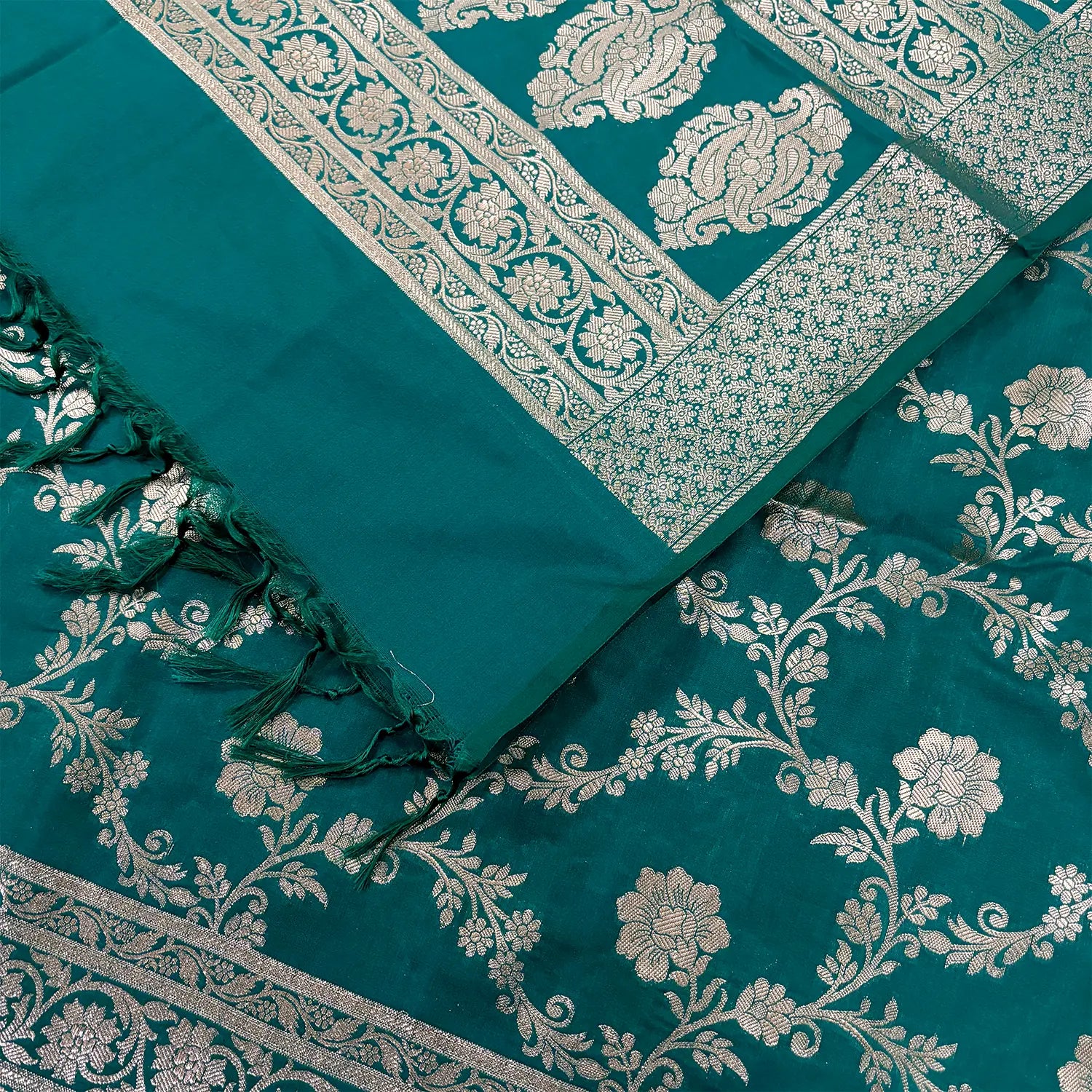 Sea Green Kashmiri Jaal Katan Silk Banarasi Suit