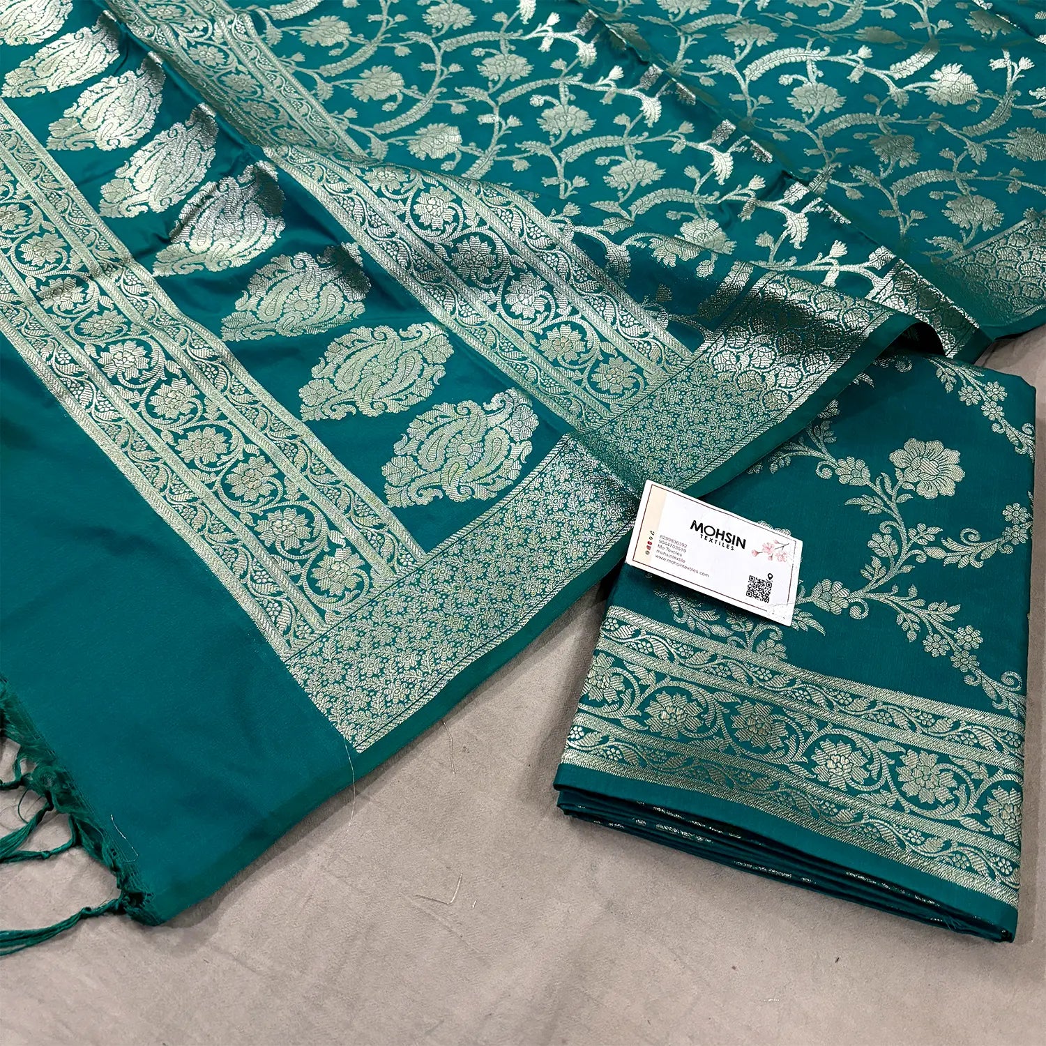 Sea Green Kashmiri Jaal Katan Silk Banarasi Suit