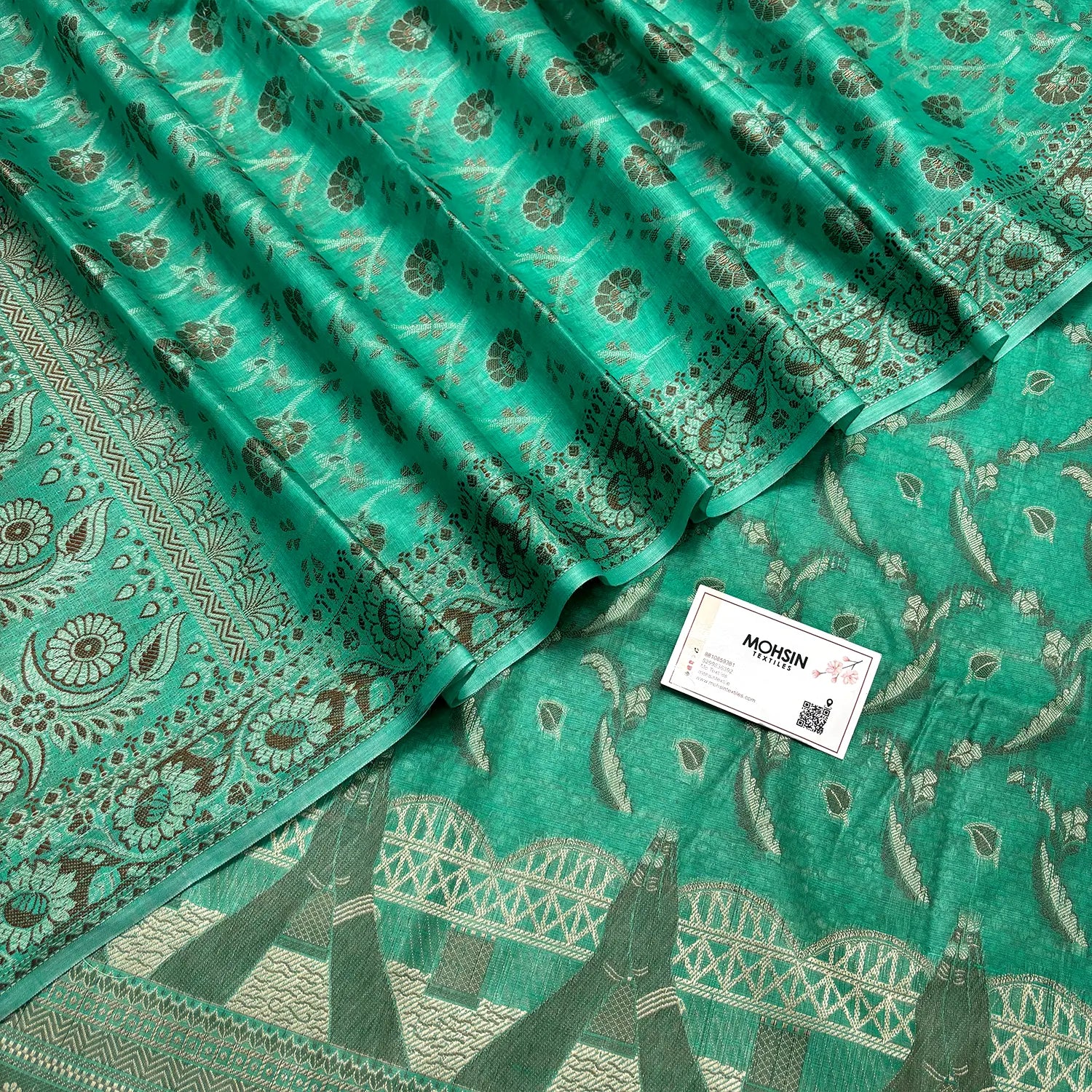 Sea Green Namo Ghat Cotton Silk Banarasi Suit