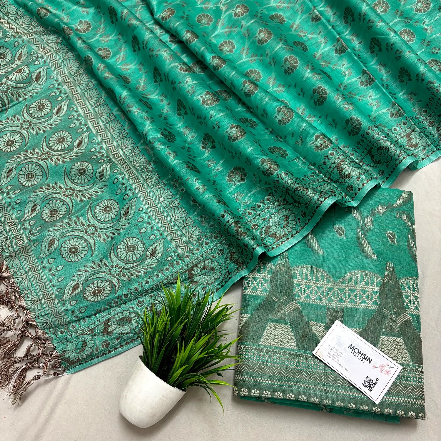 Sea Green Namo Ghat Cotton Silk Banarasi Suit