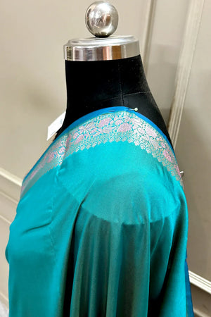 Sea Green Plain Banarasi Silk Saree