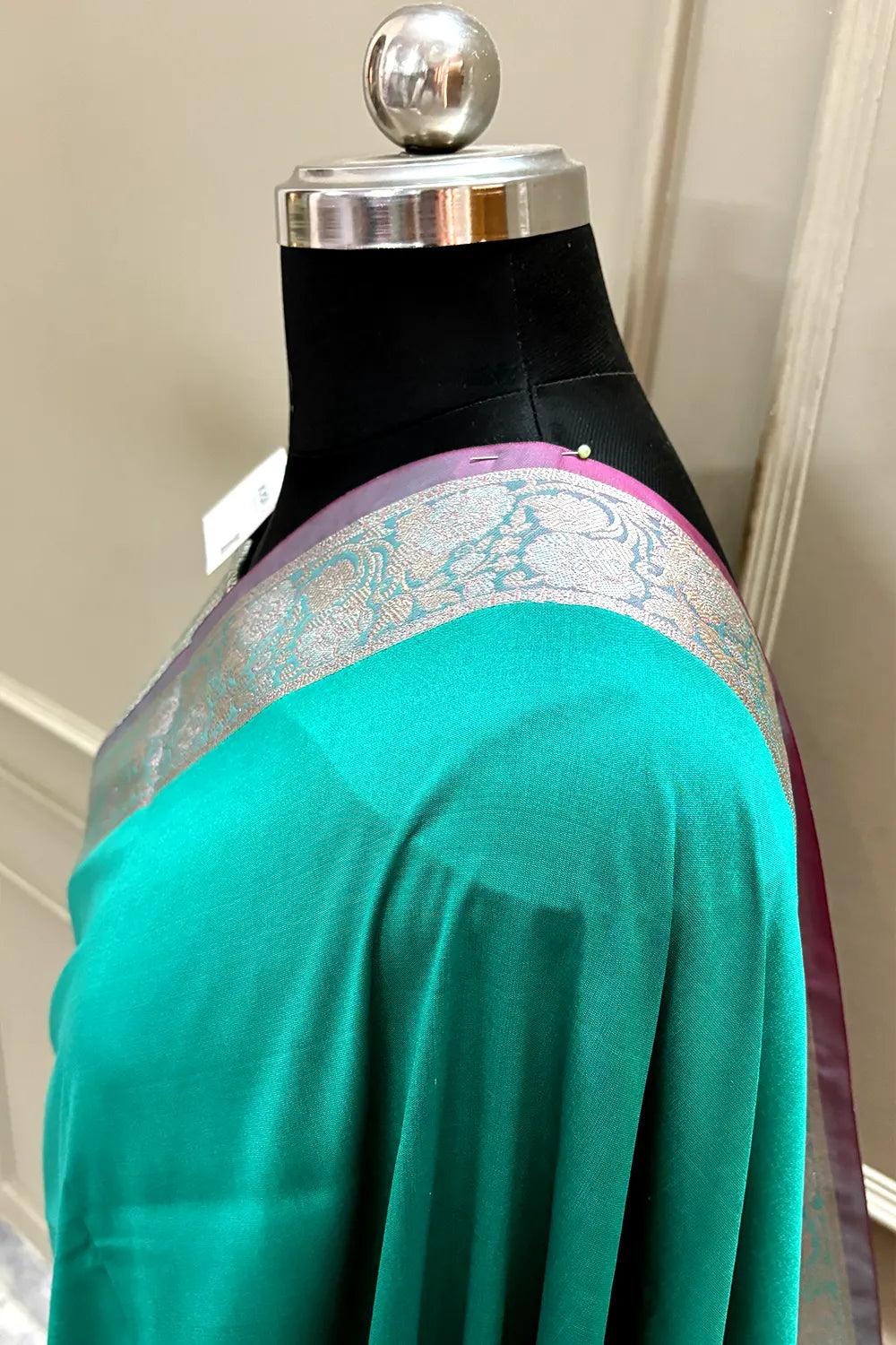 Sea Green Plain Banarasi Silk Saree