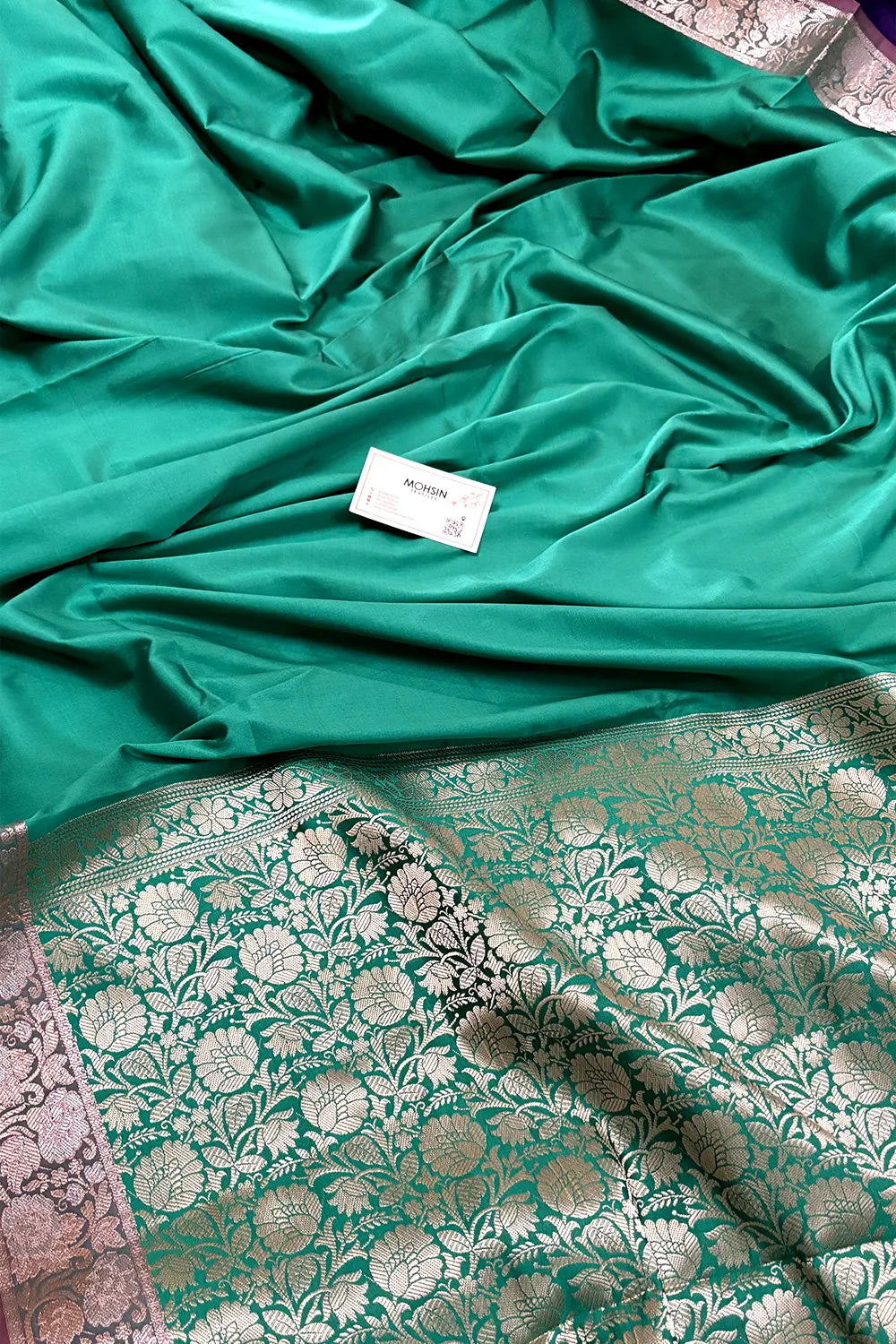 Sea Green Plain Banarasi Silk Saree