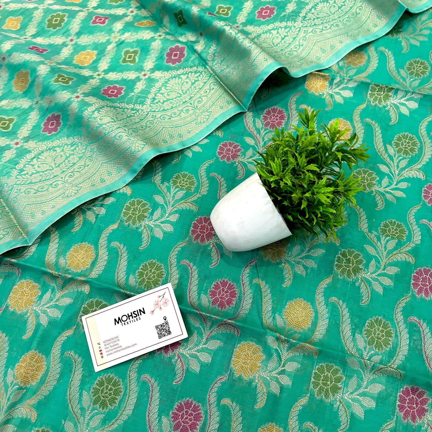 Sea Green Resham Banarasi Silk Suit