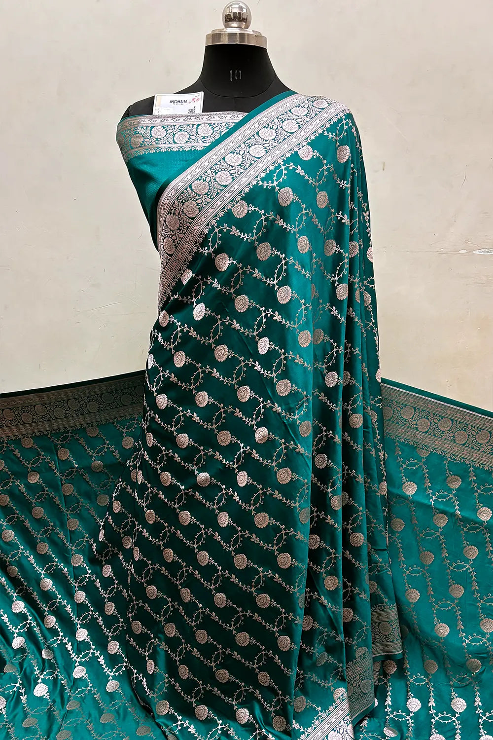 Sea Green Ropeway Jaal Katan Mashru Silk Banarasi Saree