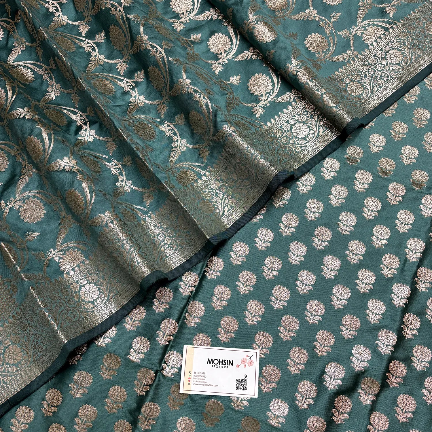 Sea Green Sunflower Semi Katan Silk Banarasi Suit