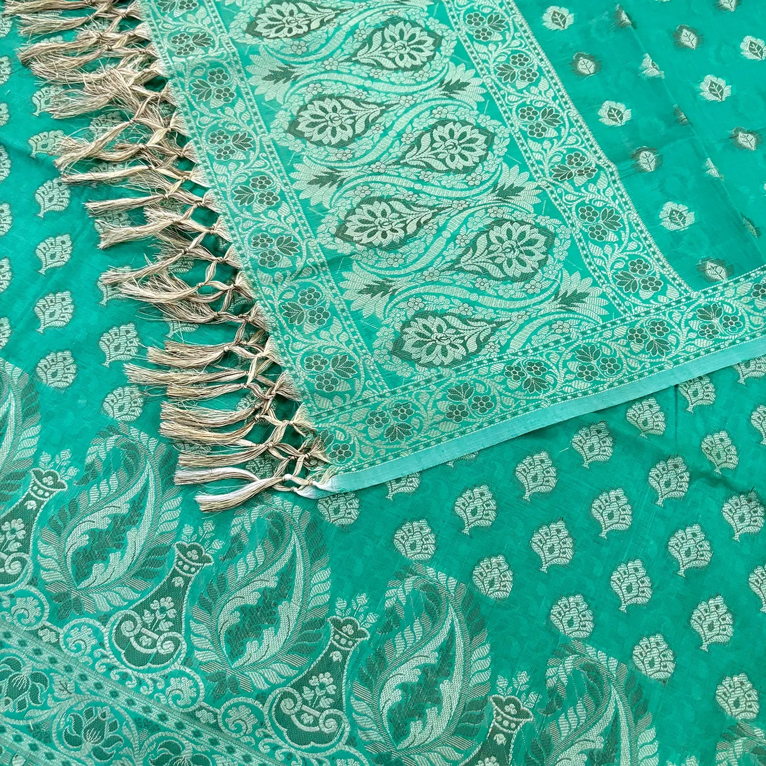 Sea Green Surahi Tree Cotton Silk Banarasi Suit 