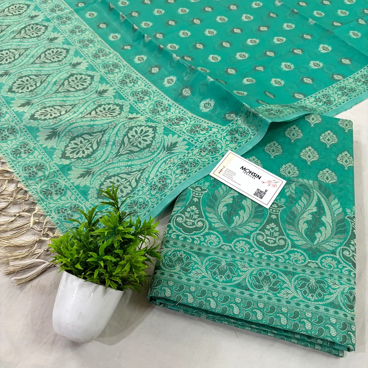 Sea Green Surahi Tree Cotton Silk Banarasi Suit 