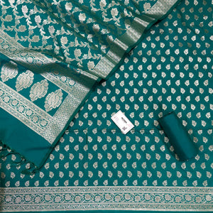 Sea Green Tedhi Patti Katan Silk Banarasi Suit