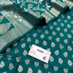 Sea Green Tedhi Patti Katan Silk Banarasi Suit