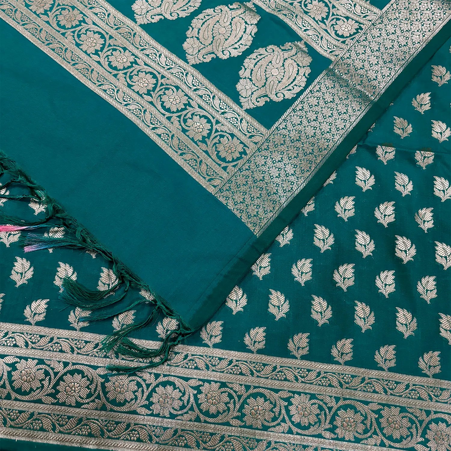 Sea Green Tedhi Patti Katan Silk Banarasi Suit