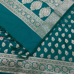 Sea Green Tedhi Patti Katan Silk Banarasi Suit
